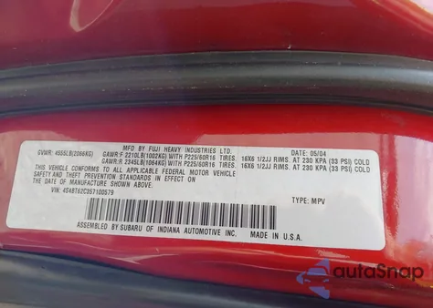 2005 Subaru Baja Sport from USA, damaged, VIN 4S4BT62C357100579